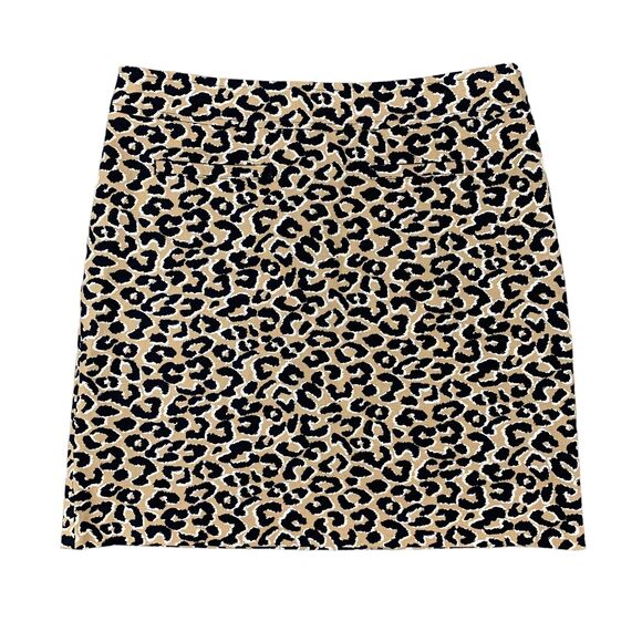 Talbots Cheetah Mini Skirt Womens 8P Petite Side Zip Inner Lined Cotton Stretch - Picture 1 of 12
